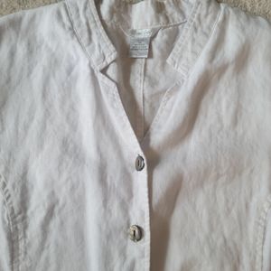 Gillian Grey 1X 100% Linen Long Line White Button Up